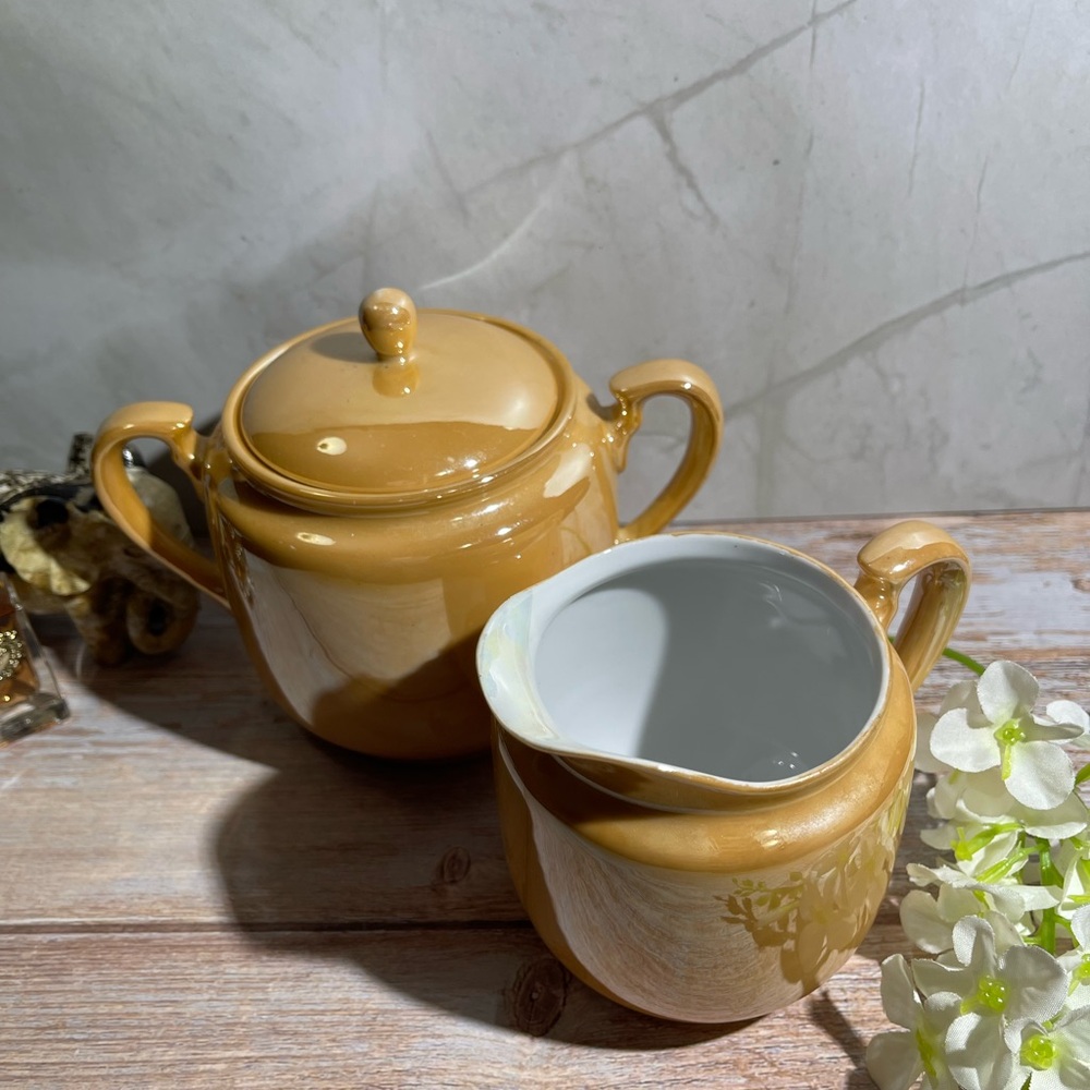 Vintage 1930s Japanese Noritake Lusterware Sugar Bowl & Creamer Set
